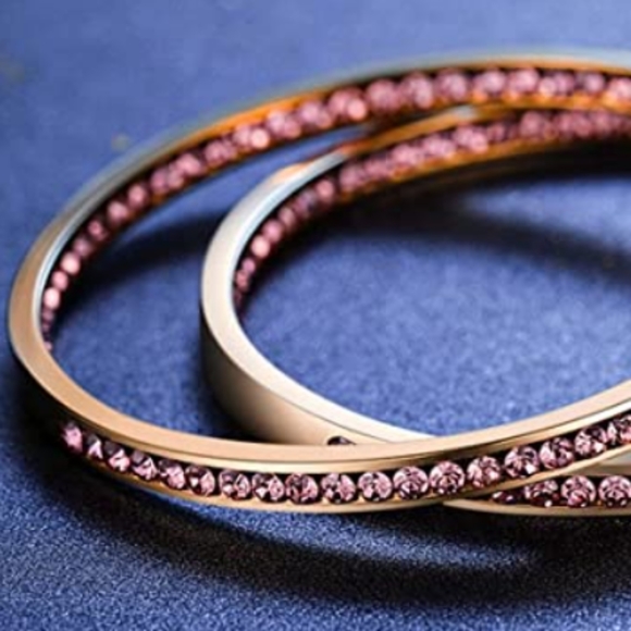 New Big Pink Gold Rhinestone Hoop Earrings Sparkle Crystal Channel CZ Hoops - Picture 3 of 6